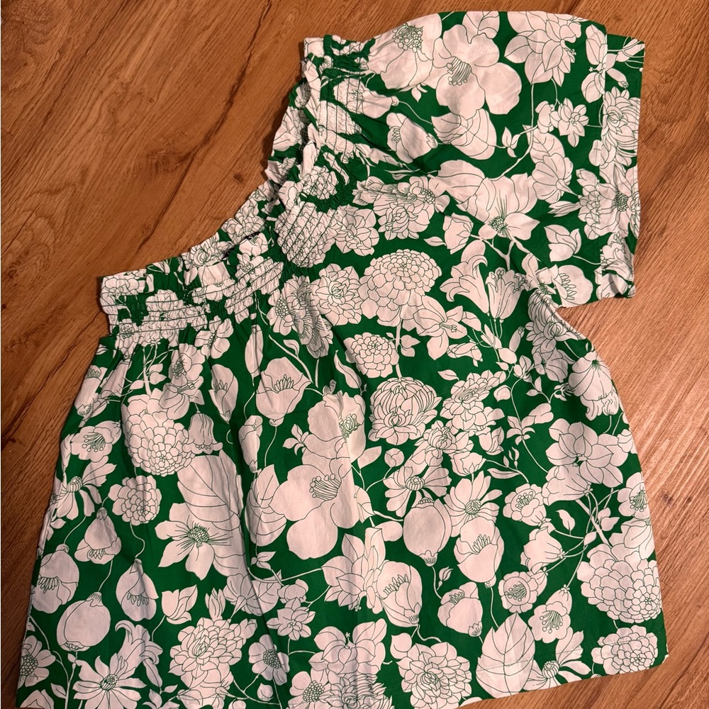 J. Crew Green and White Floral Blouse